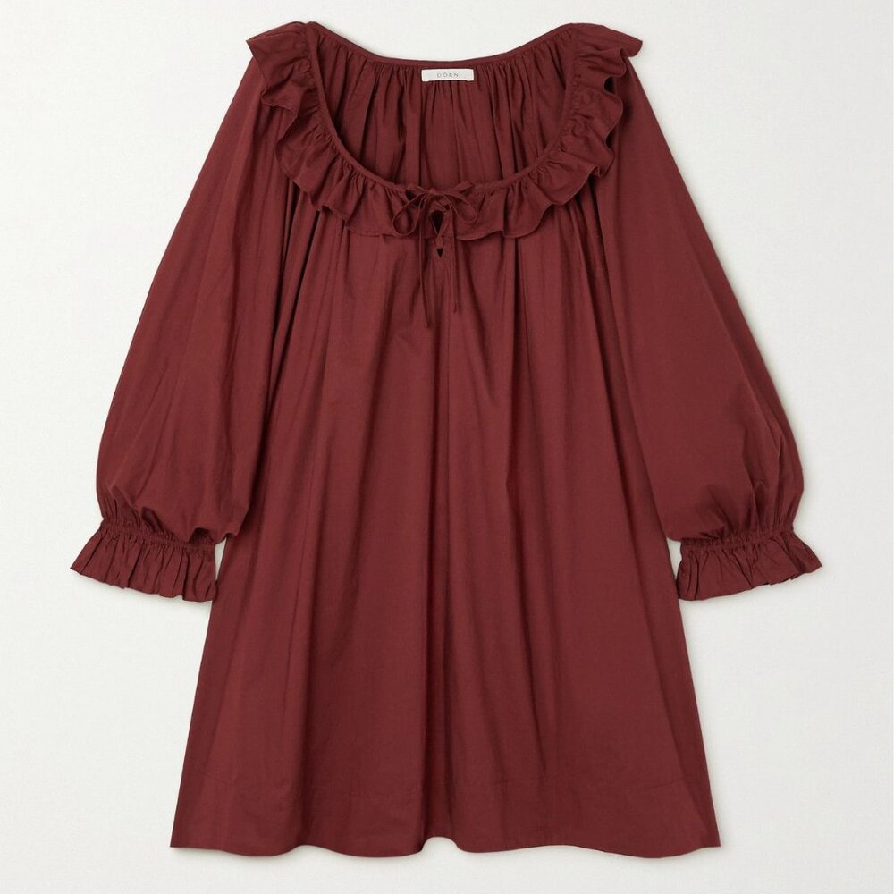 XS Doen Jillian Ruffled Cotton-Poplin Mini Dress
